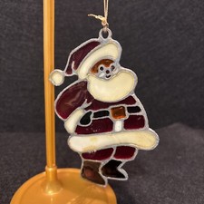 Vintage Leaded Stained Glass Santa Claus Hand Made 4.5  Heavy Sun Catcher
