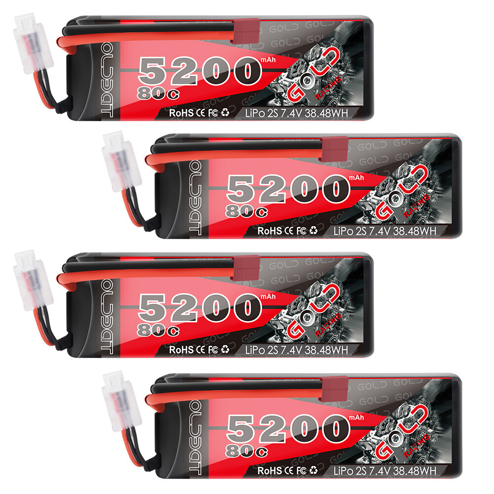 4X 5200mAh 80C 7.4V 2S LiPo Battery Hardcase Deans for RC Car Truck Truggy Boat
