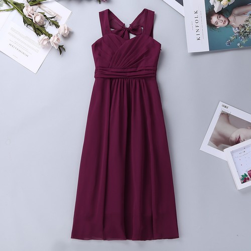 Lace Chiffon Flower Girl Long Maxi Dress Wedding Pageant Formal Bridesmaid Gown - Picture 4 of 70