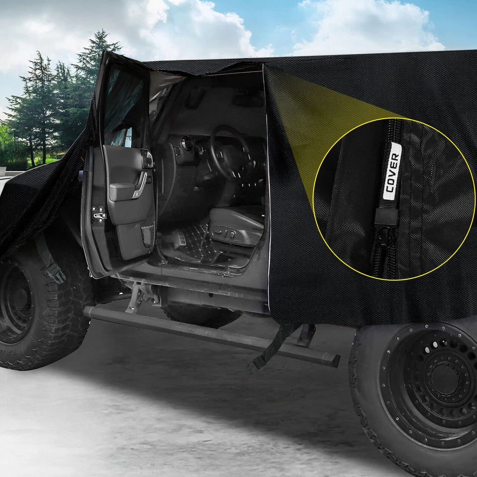 420D 6 Layer Black Car cover Waterproof For Jeep Wrangler CJ YJ TJ JK 2 Door - Image 4 of 4