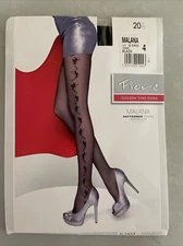 Fiore Malana Patterned Tights Sheer Black Metallic 176-187lbs Height 5’4-5’7 20D