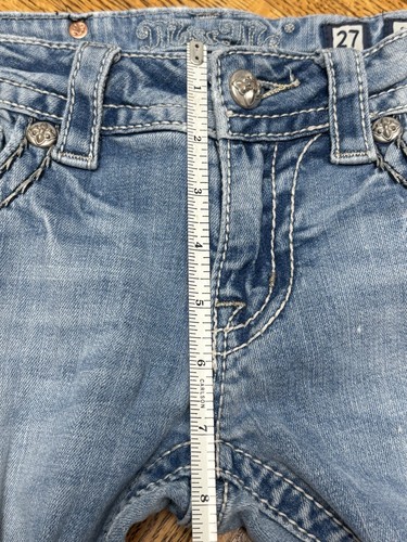 Vintage Miss Me Jeans Damen Blätter Taschen Nieten Distressed Boot Cut Gr. 27x33 - Bild 11 von 12