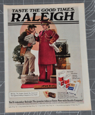 Raleigh Tabacco Cigarette 1977 Vintage Print Ad - Taste the Good Times