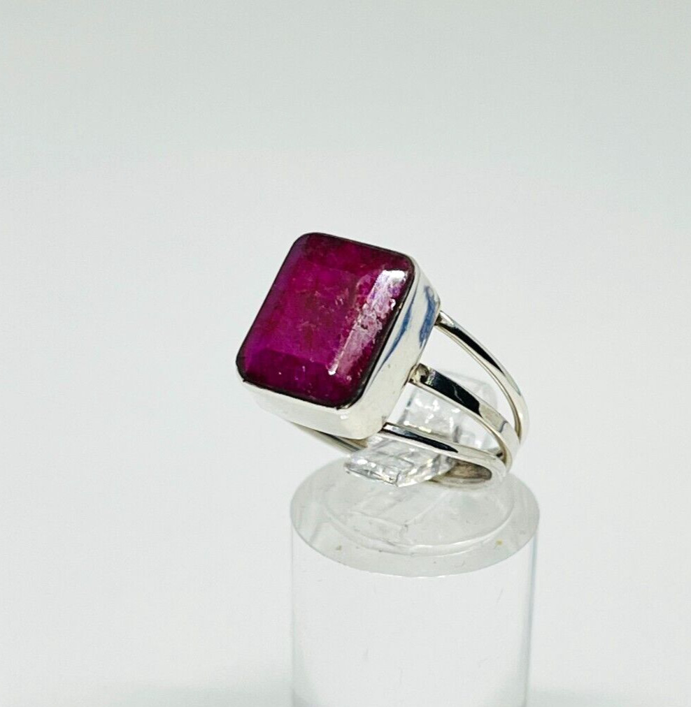 Chunky Natural Ruby stone Solid Sterling Silver 9… - image 2