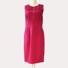 Eliza J New York Textured Woven Sheath Dress Bow Gold Button Pink S M?