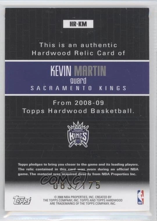 2008-09 Topps Hardwood Hardwood Relics /175 Kevin Martin #HR-KM - Image 2 of 2