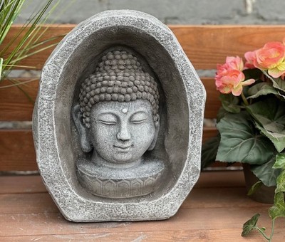 Frostfeste Steinfigur Shiva Kopf Meditationsstein 28 cm   Steinguss Garten Deko