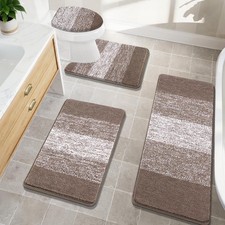 Shaggy Bath Mat 4 Piece Set, Machine Washable Toilet Cover, Non S, Coffee