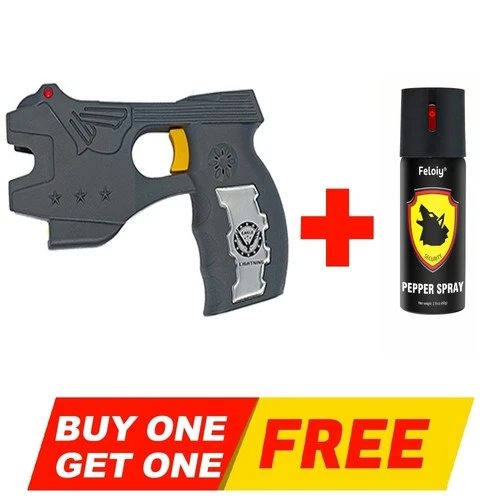 StunGun Pistol Grip Self Defense Rechargeable W/ 1 Bottle Free Pepper Spray