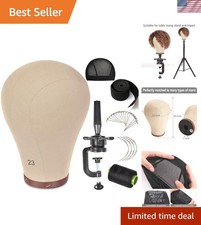23-Inch Cork Canvas Wig Head Mannequin with Clamp Stand for Precision Wig Making