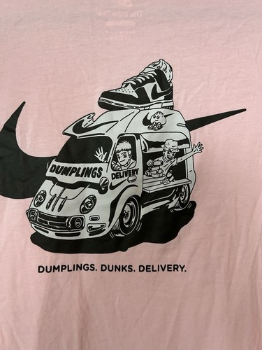 Nike Sole Food Dumpling Dunks Delivery T Shirt Size Medium Loose Fit Pink Bloom - Picture 6 of 12