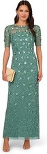 Adrianna Papell Green Slate Beaded 3D Floral Gown Size 2 299
