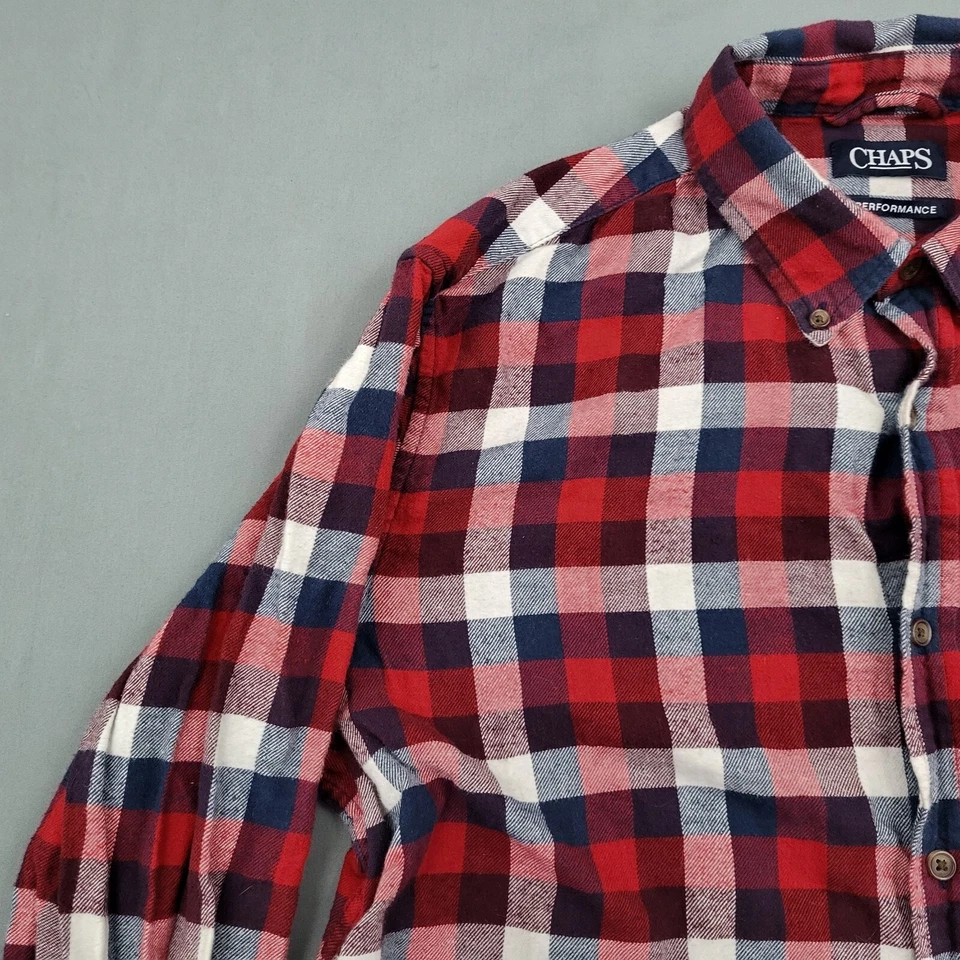 Chaps Shirt Mens Large L Long Sleeve Button Up Plaid Performance Flannel Red - Image 2 of 4