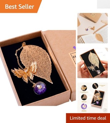 Gold-Plated Bookmark with Butterfly Charm   Unique Christmas Gift Idea for Her