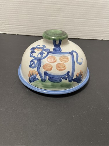 M.A. Hadley Pottery Cow Domed Covered Cheese Dish Keeper w/ Pig Plate 6.5” EUC