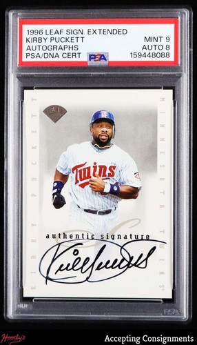 1996 Leaf Signature Extended Autographs #NNO Kirby Puckett ON CARD AUTO PSA 9