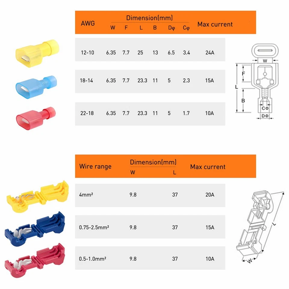 Kit de empalme rápido aislado de terminales de cable 60/480 piezas grifos en T 22-10 AWG Foto 2 de 4