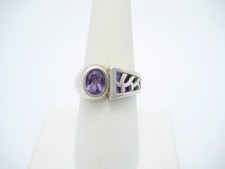 Sterling Silver 11mm Oval Amethyst Purple Stone Ring Size 8