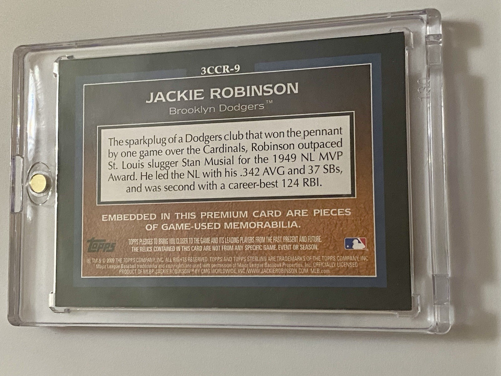 2009 Topps Sterling Jackie Robinson 1949 MVP Jersey Bat Game Used SP Card /10 view 2