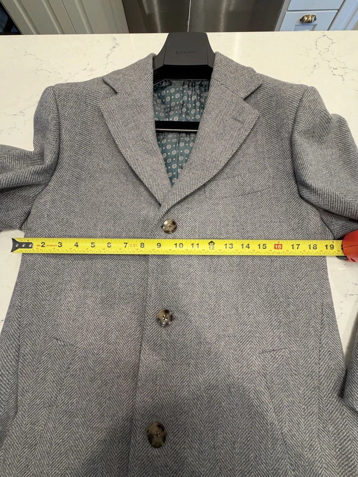 Suitsupply Custom Made Overcoat 40 Gray Herringbone Wool Cashmere E Thomas - product detail image 4