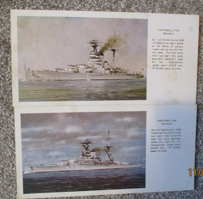 2 X Postkarten: Schlachtschiff HMS RESOLUTION RAMILLIES (Ref: Noel Tatt Ltd).