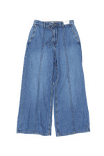 Marks  Spencer Women's Jeans Size 8 Short Blue Wide-Leg Drawstring Pockets New