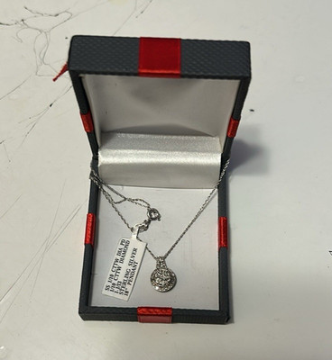 925 Sterling Silver 1/10 cttw Round Diamond Cluster Pendant Necklace 18 in