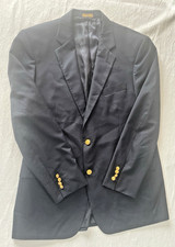 Brooks Brothers  346  Gold Button Navy Blue Wool Logo Sports Blazer Jacket 40 L