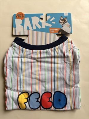 Bark Dog Tee M Medium Multicolor Stripe Feed Me T-Shirt New