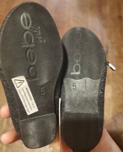 Baby Girl's NWT Black Glitter Sparkle Ballet Flats Shoes w X Elastic Strap - Picture 3 of 4