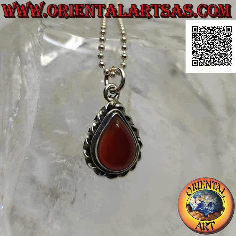 Ciondolo in argento 925‰ corniola a goccia contornata da cordino elicoidale - Immagine 3 di 4