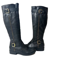 Cathy Jean Brazil Knee High Women Sz 8 Boots Black Leather Comfort Casual Zip Up