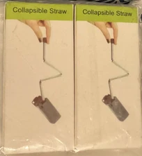 Collapsible Straw Stainless Steel Reusable Drinking Straw w Brush and Case 2 Pk.