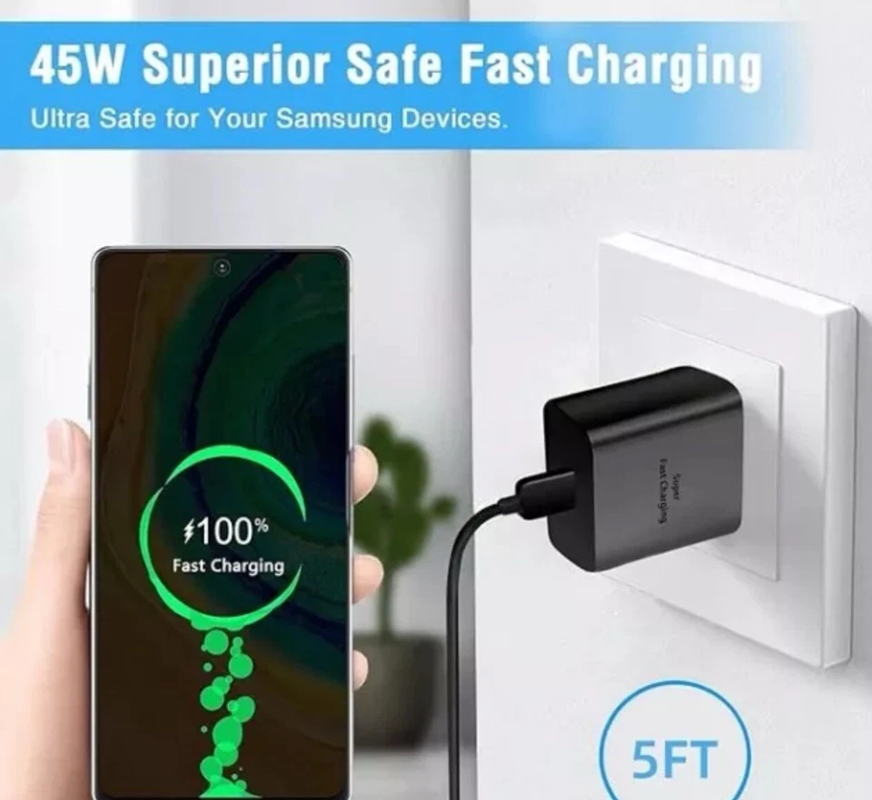 Samsung WHOLESALE -30 Pcs 45W Super Fast Charger Cube  USB-C Fast Charging Cable - Image 3 of 4