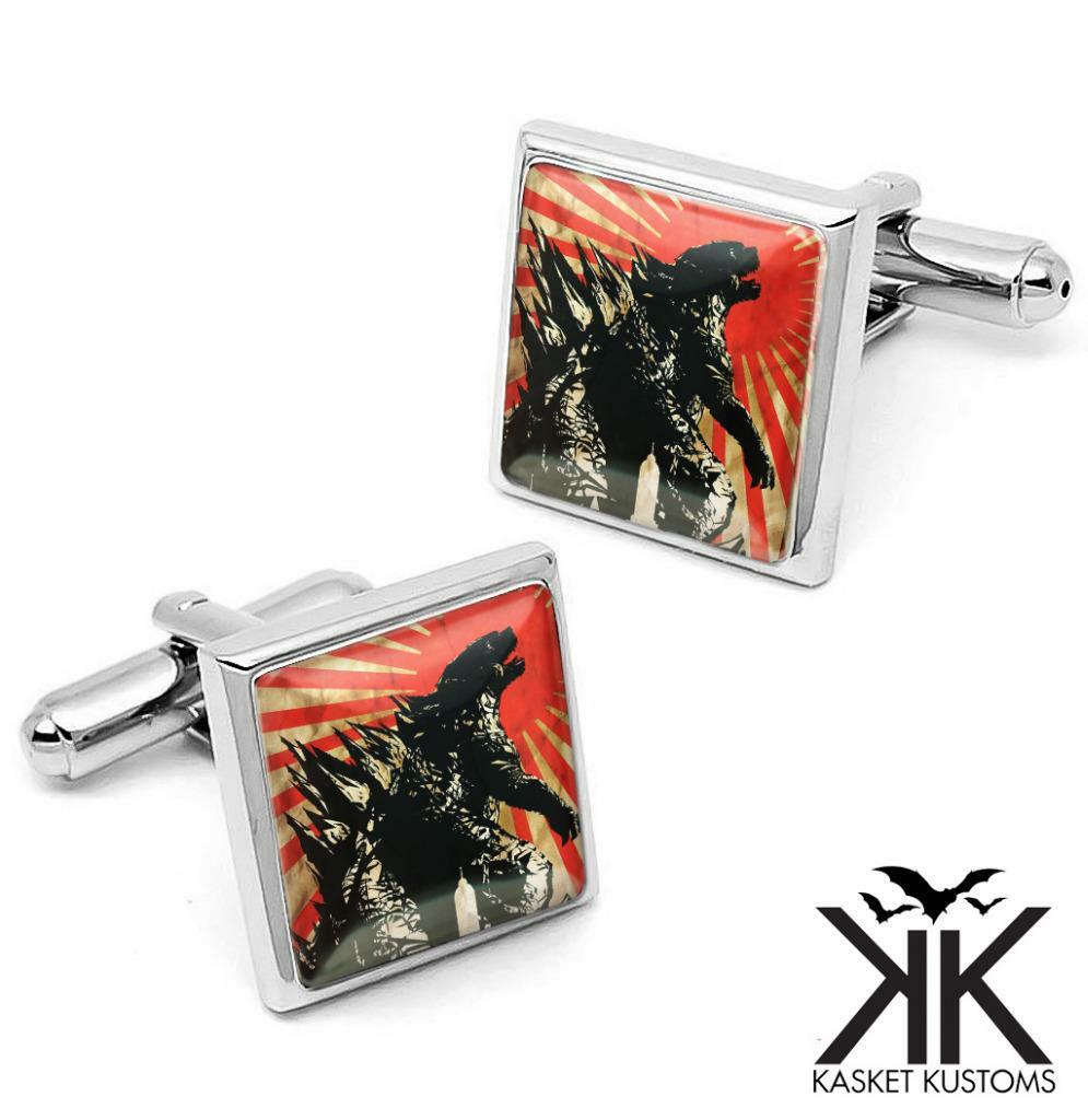 Godzilla Monster Vintage Japanese Art Handmade Silver Cufflink Set