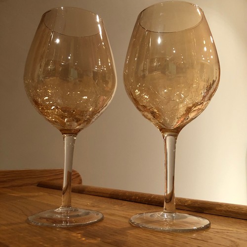 Copas de vino tinto Pier 1 ámbar craquelado (brillo dorado) tallo largo 18 oz S2 ~ nuevas sin caja - Imagen 3 de 8