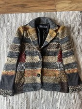 Ladies Lulu H Wool Viscose Woven Patchwork Blazer Jacket Cottage Boho Size 12/14