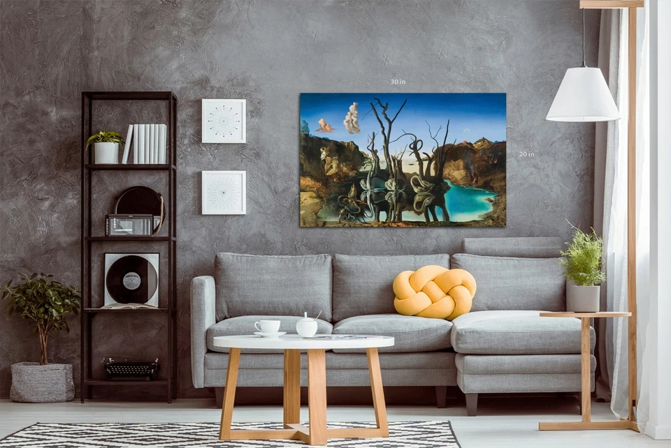 Impresión de cuadro de arte en lienzo de elefantes reflectantes de cisnes de Salvador Dalí Foto 3 de 4