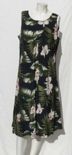 PARADISE BAY Hawaii Black Tropical Floral Print Bias Cut Dress sz USA M L MINT