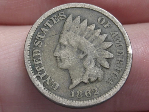 1862 Copper Nickel Indian Head Cent Penny- VG/Fine Details, Die Cud 011