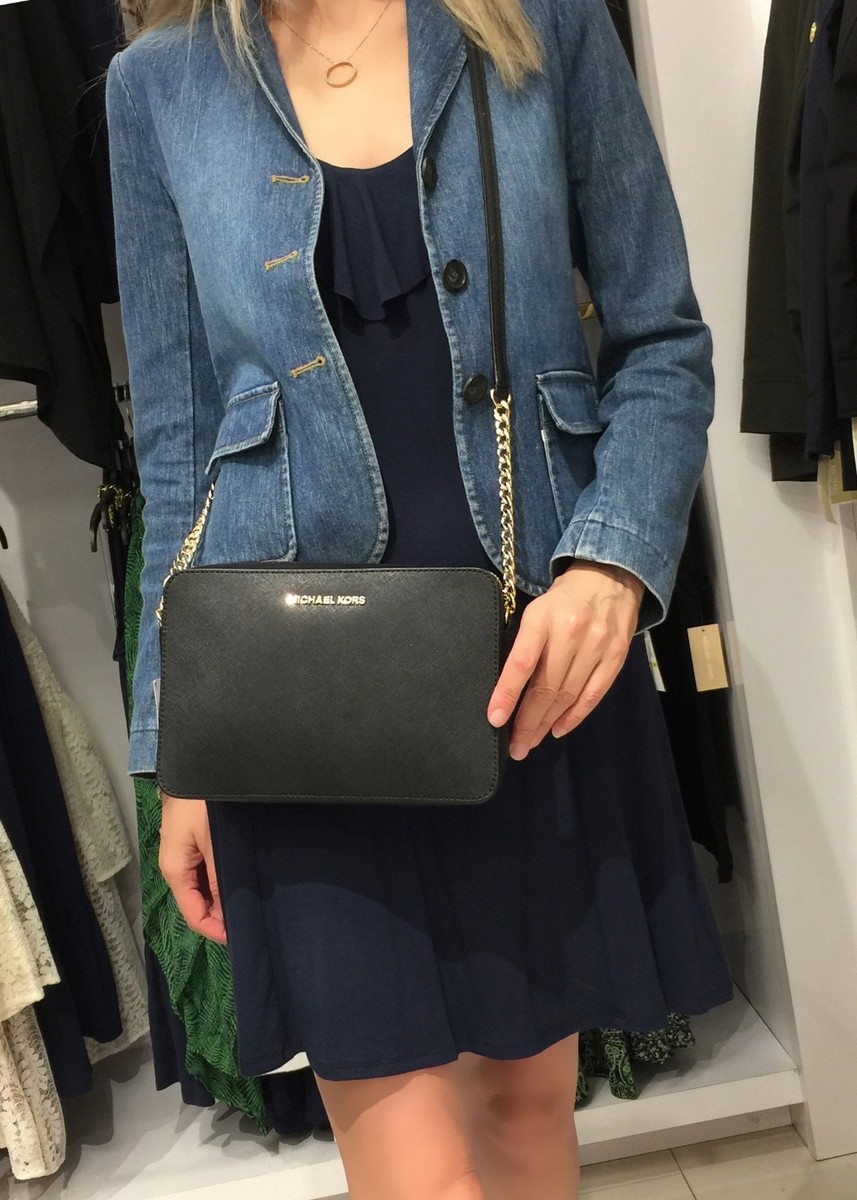 Michael Kors Jet Set Item Crossbody Bag Saffiano Leather Black 