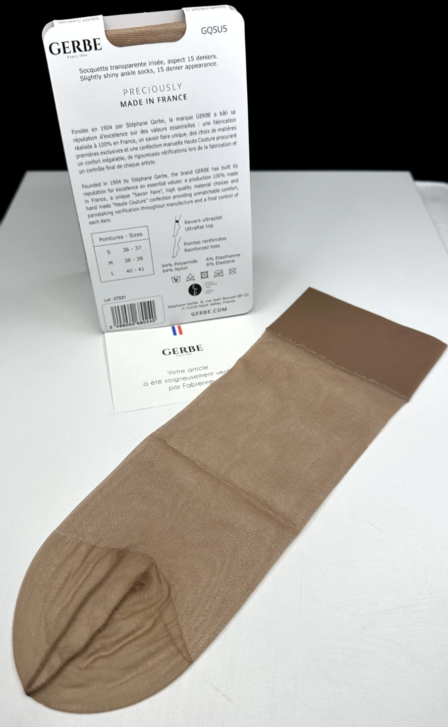 Gerbe Paris 1904 Sunlight 15 Ankle Socks Opaline Made In France NWT(Choose Size)