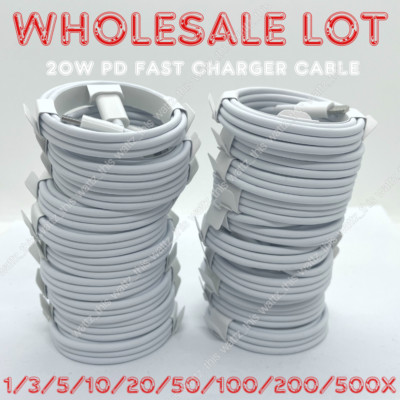 Bulk 20W USB-C Cable PD Fast Charger Data Cord Lot For iPhone 14 13 12 Pro Max