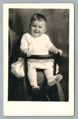 Happy Chubby Baby Boy ''Kenneth William Marty'' Renwick Iowa RPPC Photo 1921