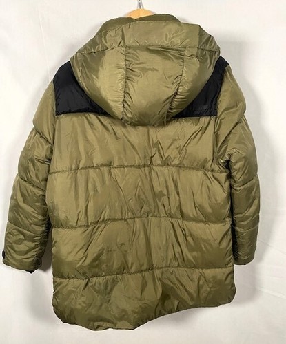 Zara Kids Boy Army Green w/Black Hooded Fleece Lined Puffer Jacket size 11-12 - Picture 4 of 9