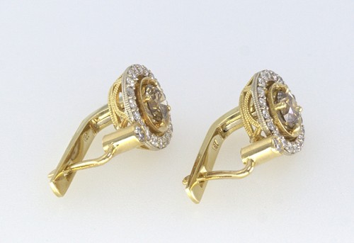 Par de pendientes de diamantes de oro amarillo - Imagen 7 de 14