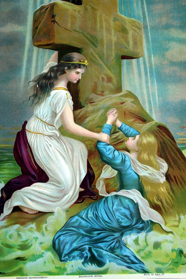 Rock of Ages II 色石版画 美丽颜色 16 x 20 罕见 原版 19 世纪 90 年代 — 第 2/4 张图片