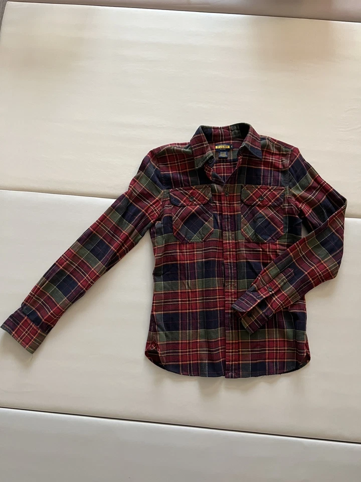 RUGBY Ralph Lauren Women's Slim Fit Plaid Flannel Shirt Size 2 Dark Red - Image 2 of 4