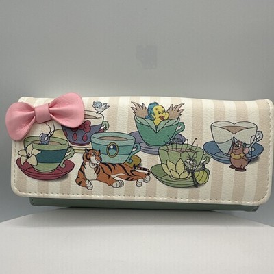 Loungefly Disney Princess Sidekicks Tea Party Wallet Flap Clutch Pink Mint Strip