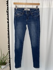 HOLLISTER JEANS WOMENS 1 REGULAR 1R SKINNY JEANS LOW RISE DENIM BLUE BOTTOMS
